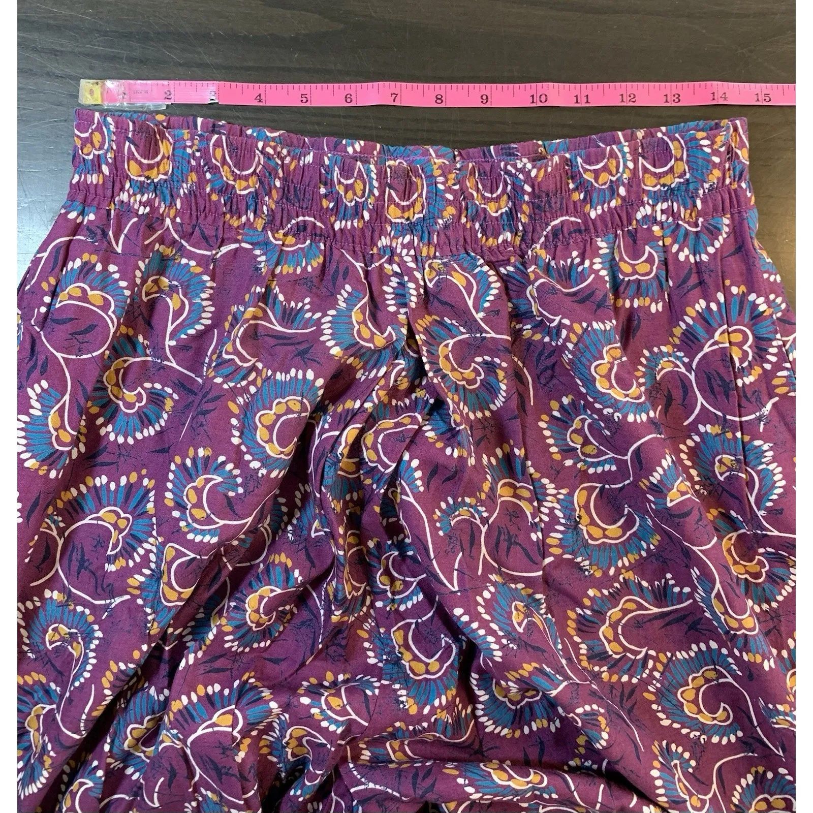 LL Bean Pants Womens Medium Capri Baggy Floral Pull On‎ Wide Leg Cropped USA VTG Pink - Image 8