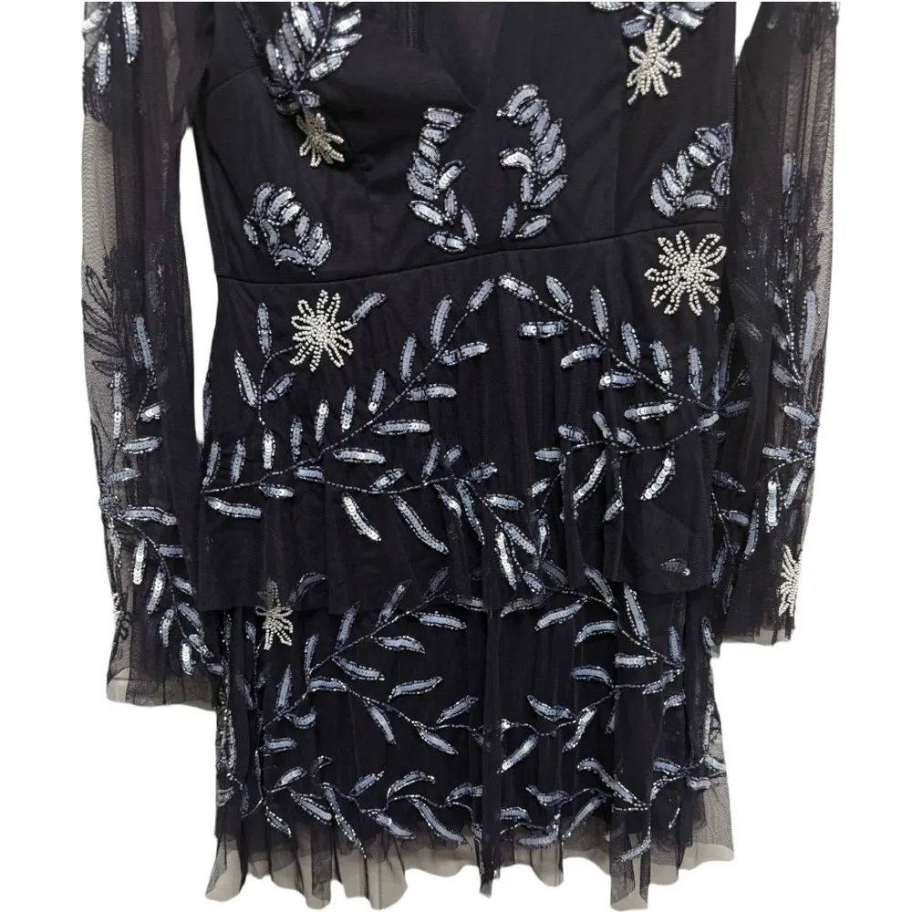 Nasty Gal Fiona Dark Blue Embellished Mini Dress Size 8 NWT Beaded Sequin - Image 4