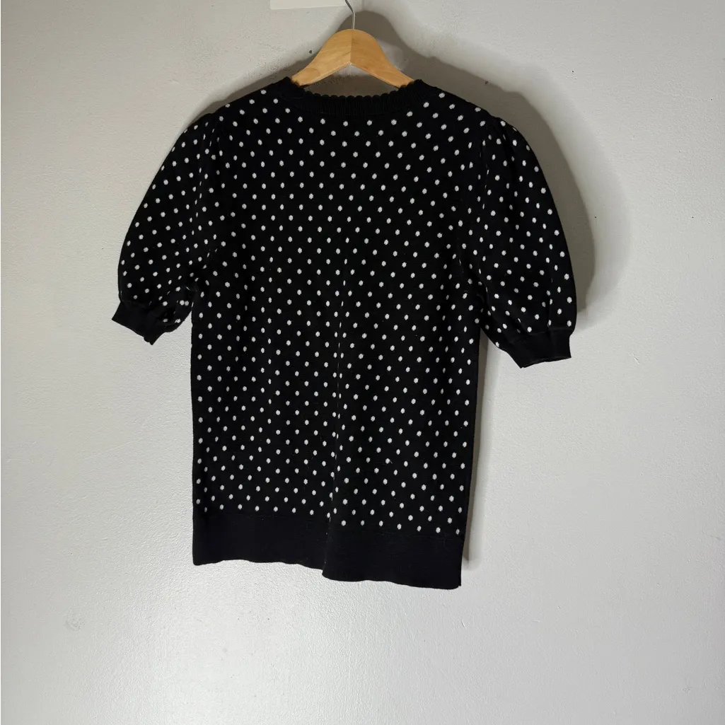 Loft Black White Polka Dot Short Sleeve Knit Top Medium Petite - Image 2