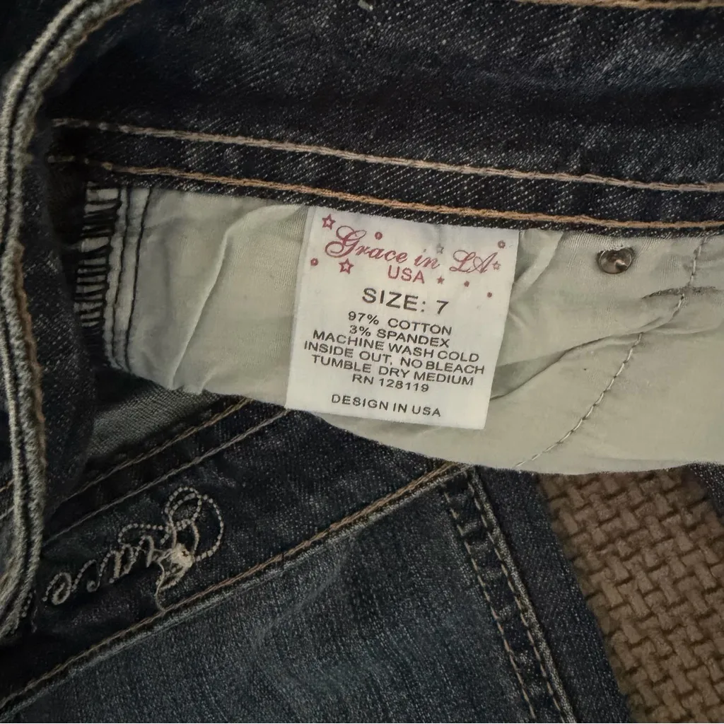 Grace in LA Embellished Filigree Cross Skinny Jeans Dark Wash Sz 7 Y2K Western - Image 4