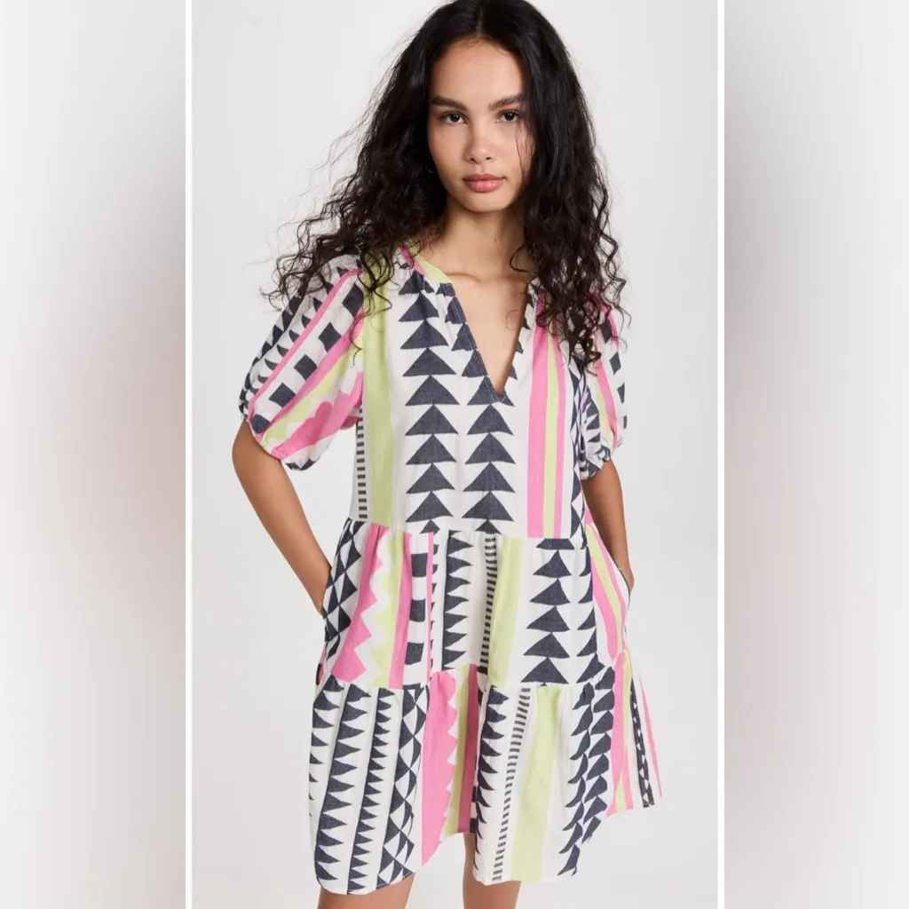 Velvet Geometric Dress with Pink and Yellow - Image 2