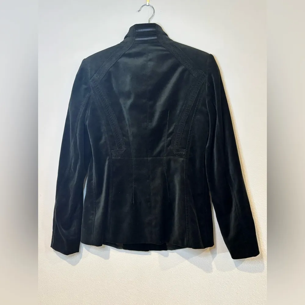 Elie Tahari Dark Green Velvet Jacket leather trim accents - Image 5