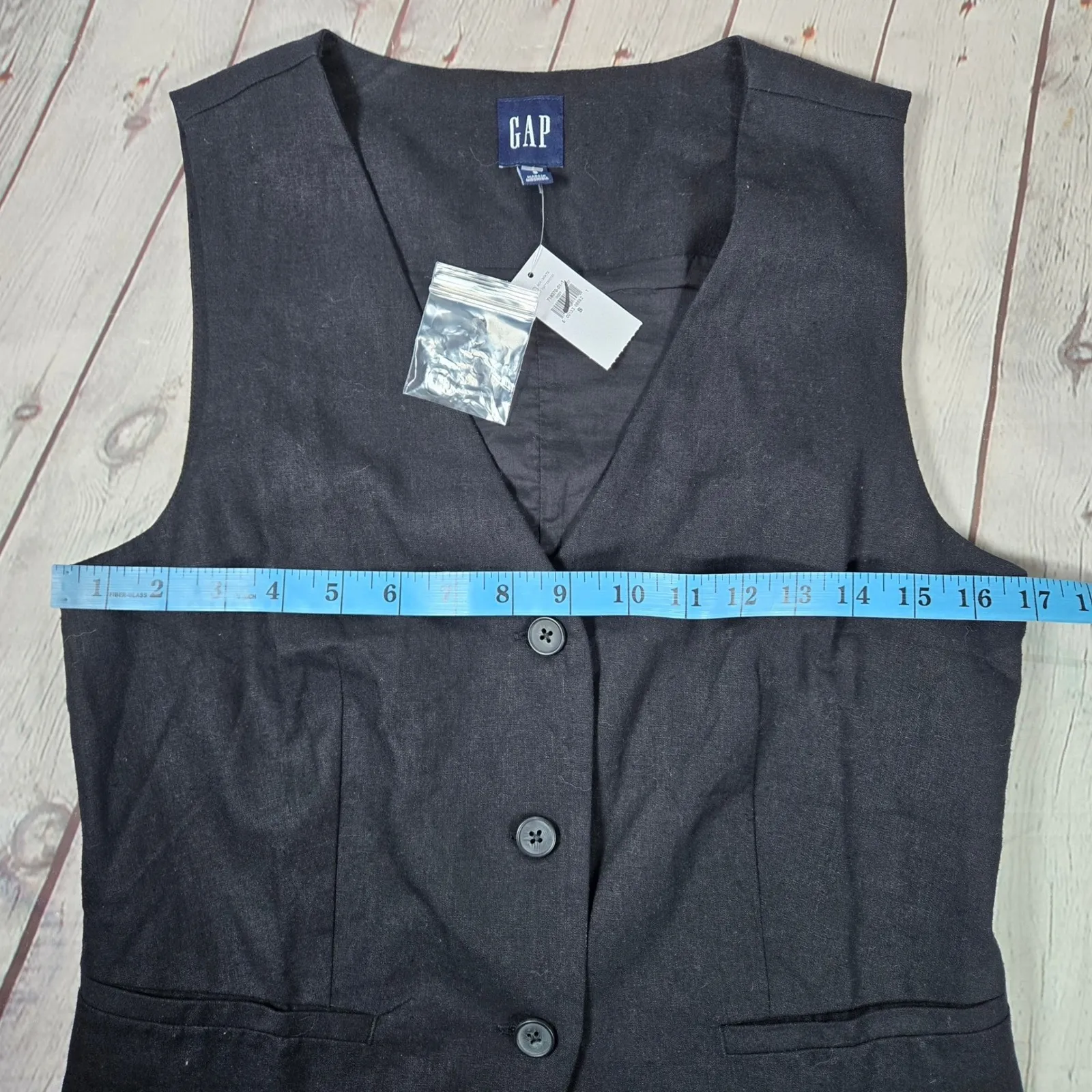 GAP Black Linen-Blend Longline Vest Sleeveless V Neck Blazer Womens Size S NWT - Image 6