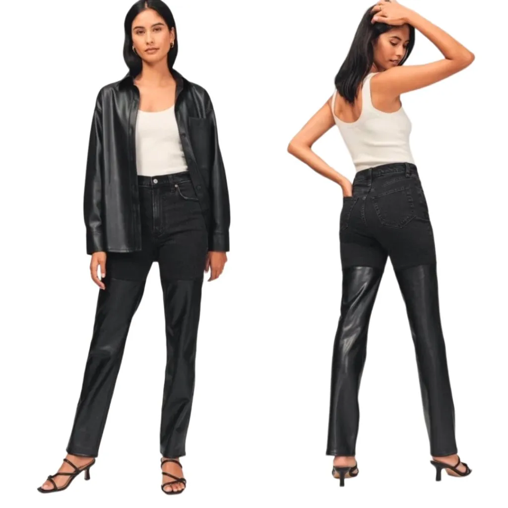 💖 Abercrombie & Fitch 90s Curve Love Ultra High Rise Denim & Faux Leather - Image 2