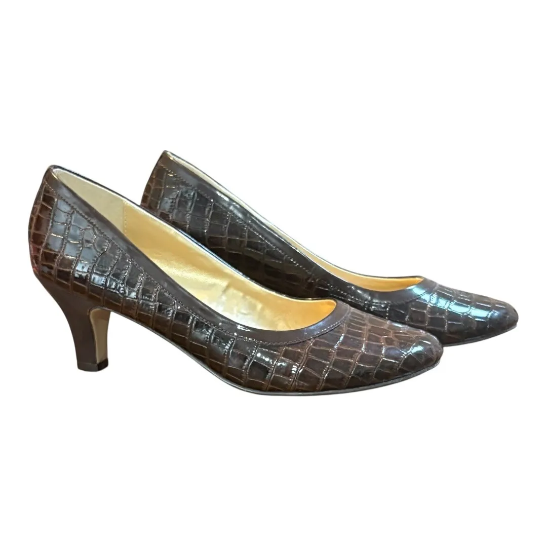 Yellow Box Austin Brown Croc Embossed Leather Heel‎ Pumps Size 7.5 - Image 2