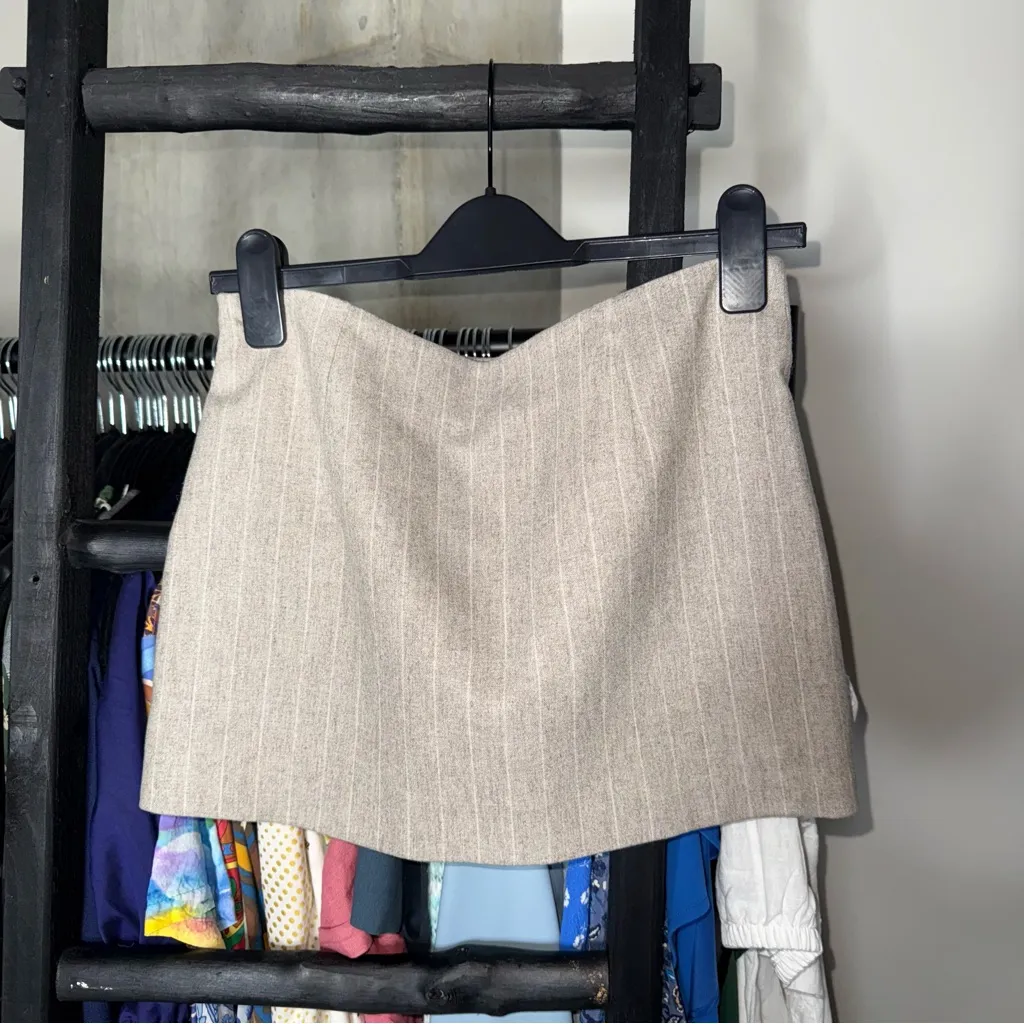 Mango Selection Pinstripe Italian Fabric Wool Micro Mini Skirt - Image 10