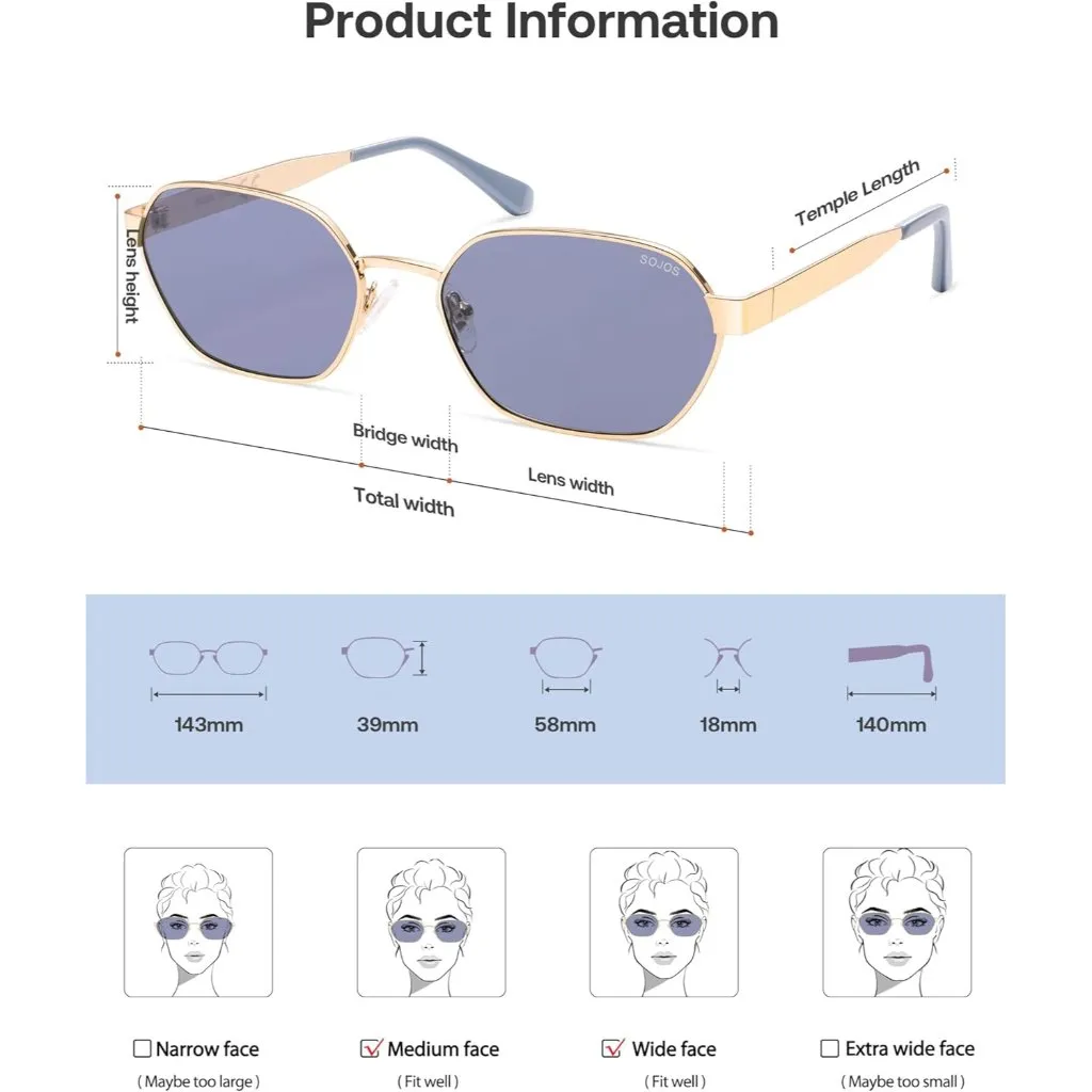 Unisex Gold/Purple Trendy Hexagon Sunglasses for UV400 Retro Rectangle Shades Gold - Image 4