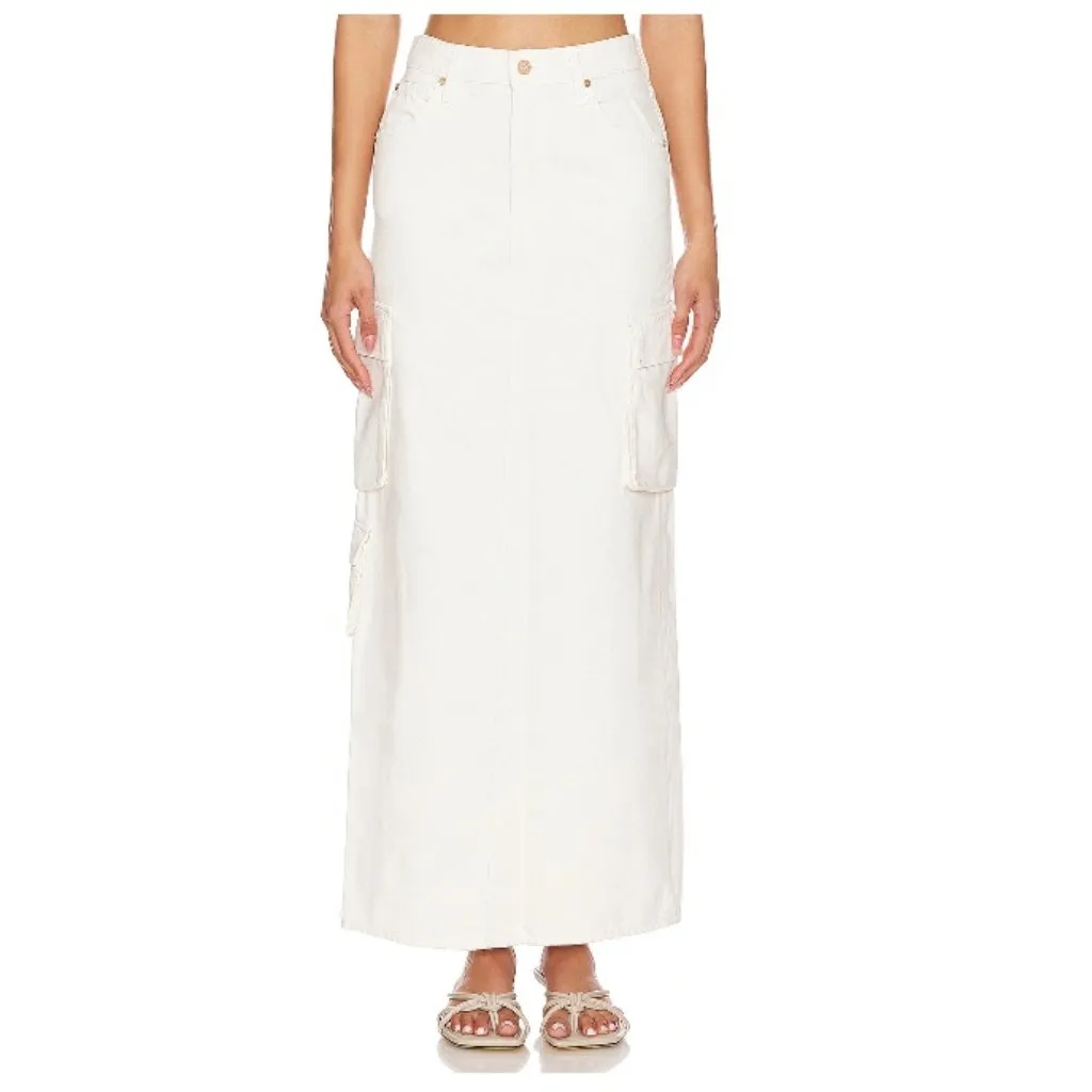 NWT Mother Snacks The Fun Dip Cargo Maxi Skirt, Natural Denim Cream | 30 White - Image 2
