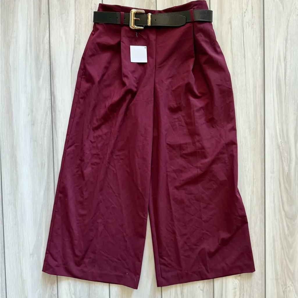ZARA Pleated Belted Pants Burgundy Medium NWT - Image 6