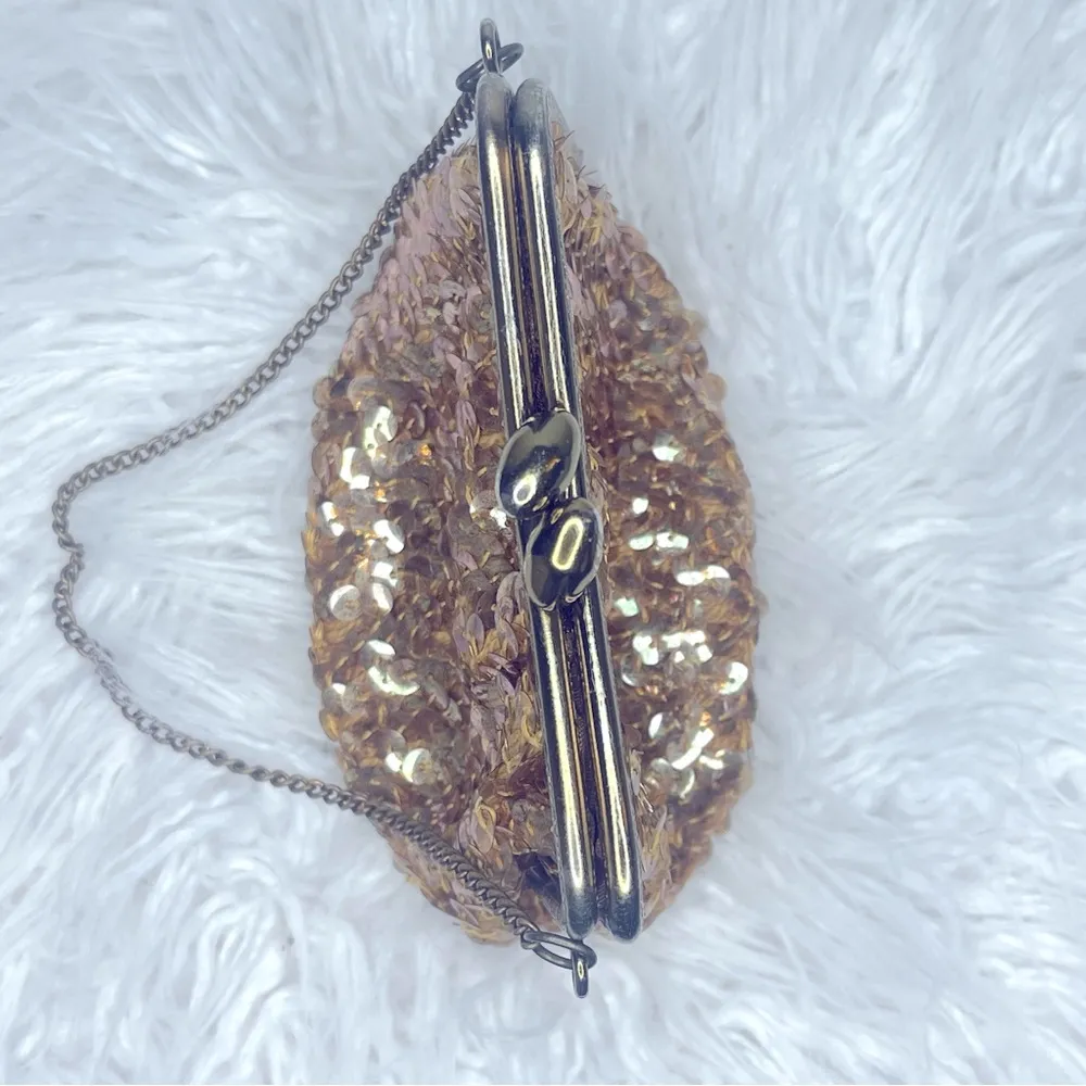 VINTAGE Sequined bag holiday dressy cocktail purse with chain handle Gold - Image 4