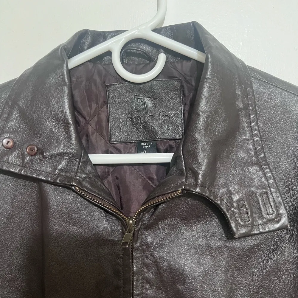Vintage Santa Fe Leather Brown Full zip Bomber Jacket Lg Moto - Image 7