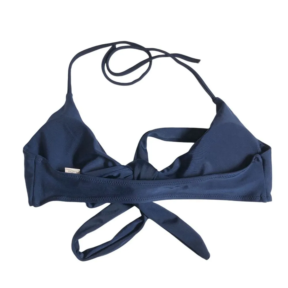 Womens Bikini Top Tie Front Wrap Halter Navy Blue S - Image 2