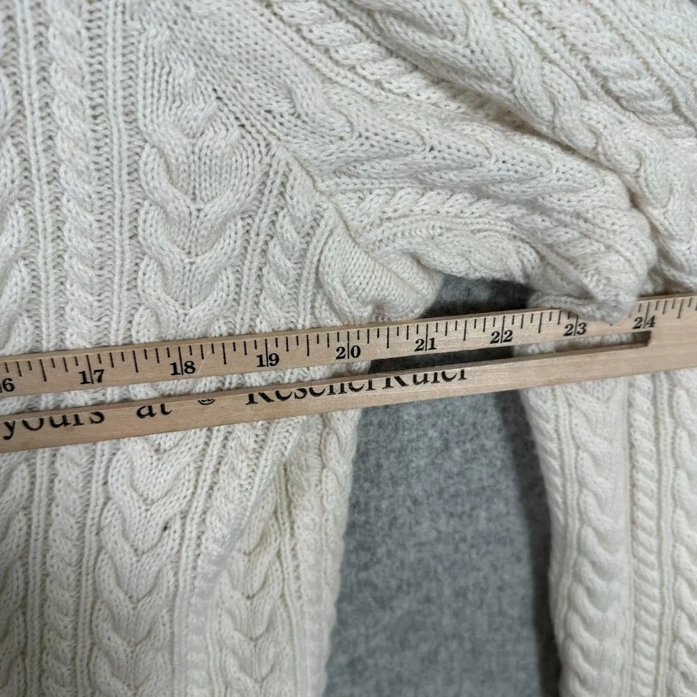 Talbots Woman X Cardigan Sweater Cableknit Open Front Long Sleeve Cream Chunky - Image 4