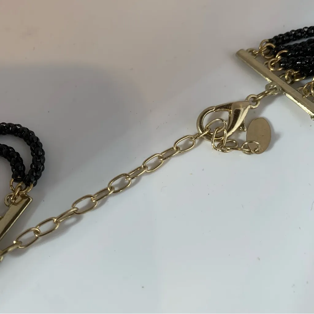 VINTAGE LAURA ASHLEY MULTI-STRAND BLACK & GOLD TONE NECKLACE - Image 9