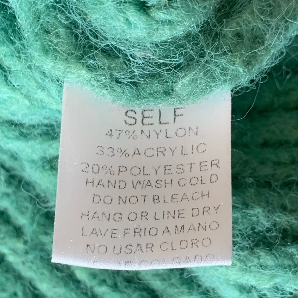 Easel Textured Sweater Medium Green Cable Knit Sleeves Chunky Warm - Image 4