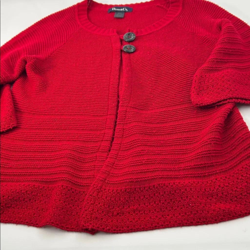 Denim&Co Vibrant Red Cardigan Sweater Size M - Image 10