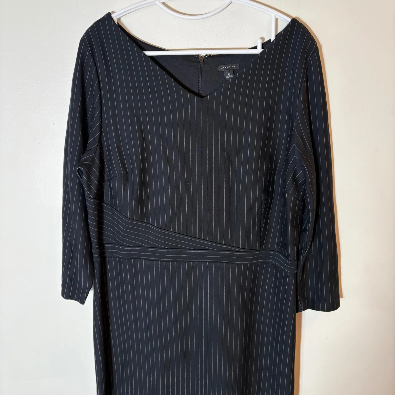 Ann Taylor Black Pinstripe Sheath Midi Dress Size 12 - Image 2