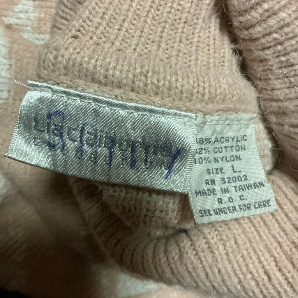 Vintage 90s Liz Claiborne leaves turtleneck sweater Pink Size L - Image 2