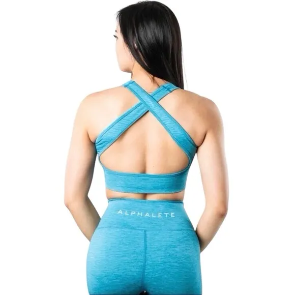Alphalete Vault Sports Bra Cayman Turquoise Blue Cross Back Size Small - Image 2