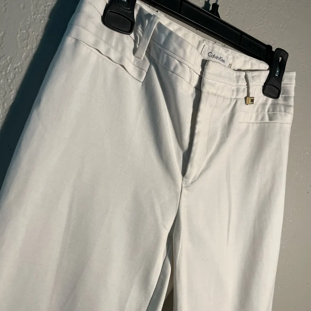Calvin Klein White Straight Leg Jeans Gold Button SZ 4 Capri Pants Stretch - Image 5