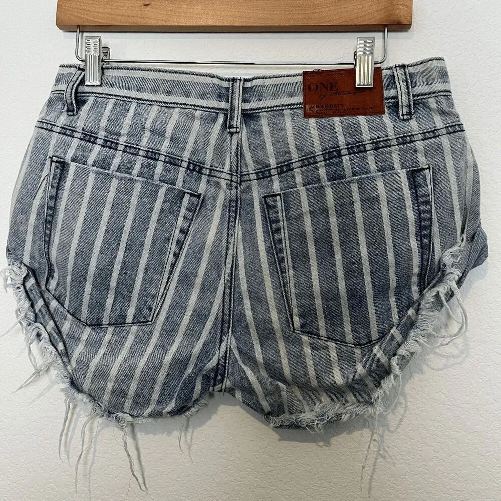 Striped Denim Bandits Low Waist Jean Shorts Women's Size 26 - Image 4