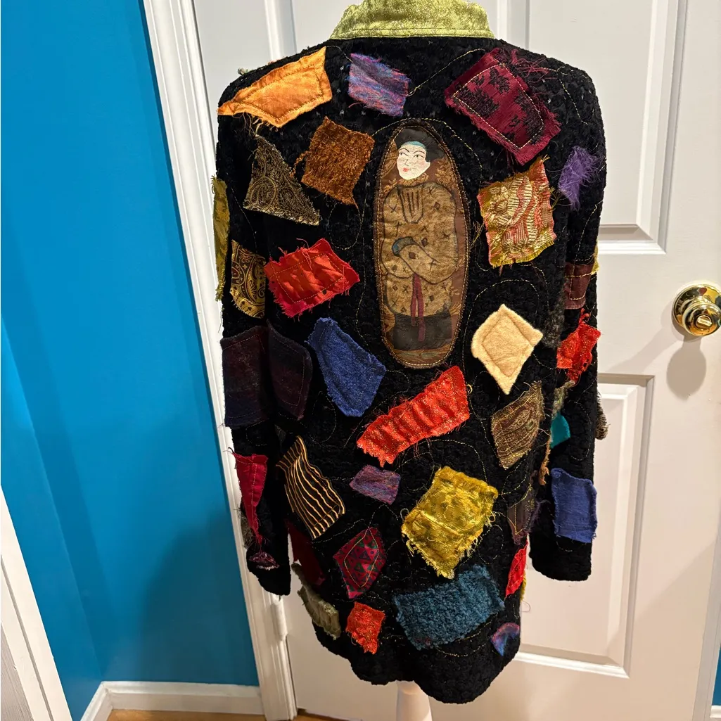 Staley Gretzinger vintage patchwork cardigan jacket art Japan sz M black Size M - Image 3