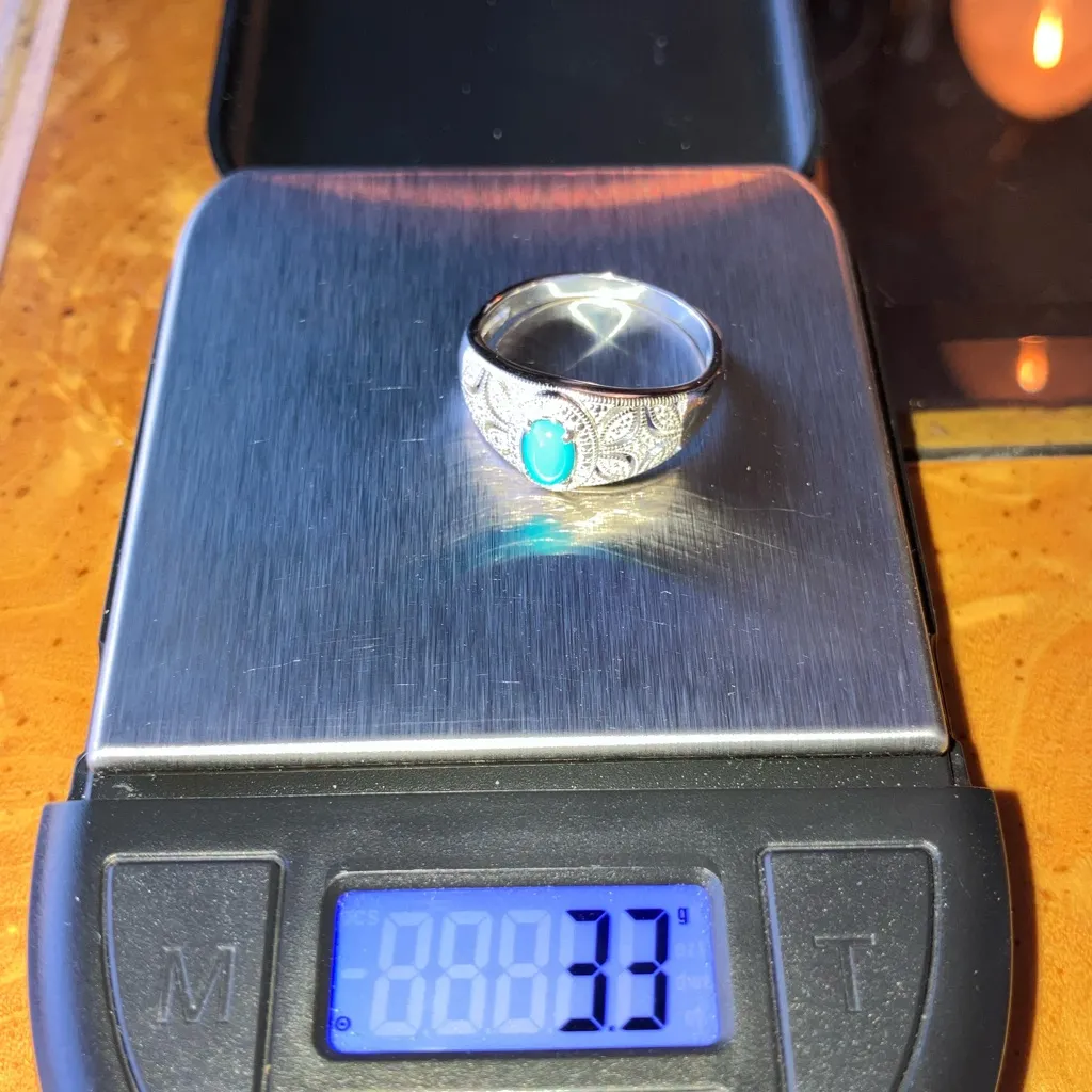 Sleeping Beauty Turquoise White Diamond Accent Art Deco Ring Size 8.75 Silver - Image 9