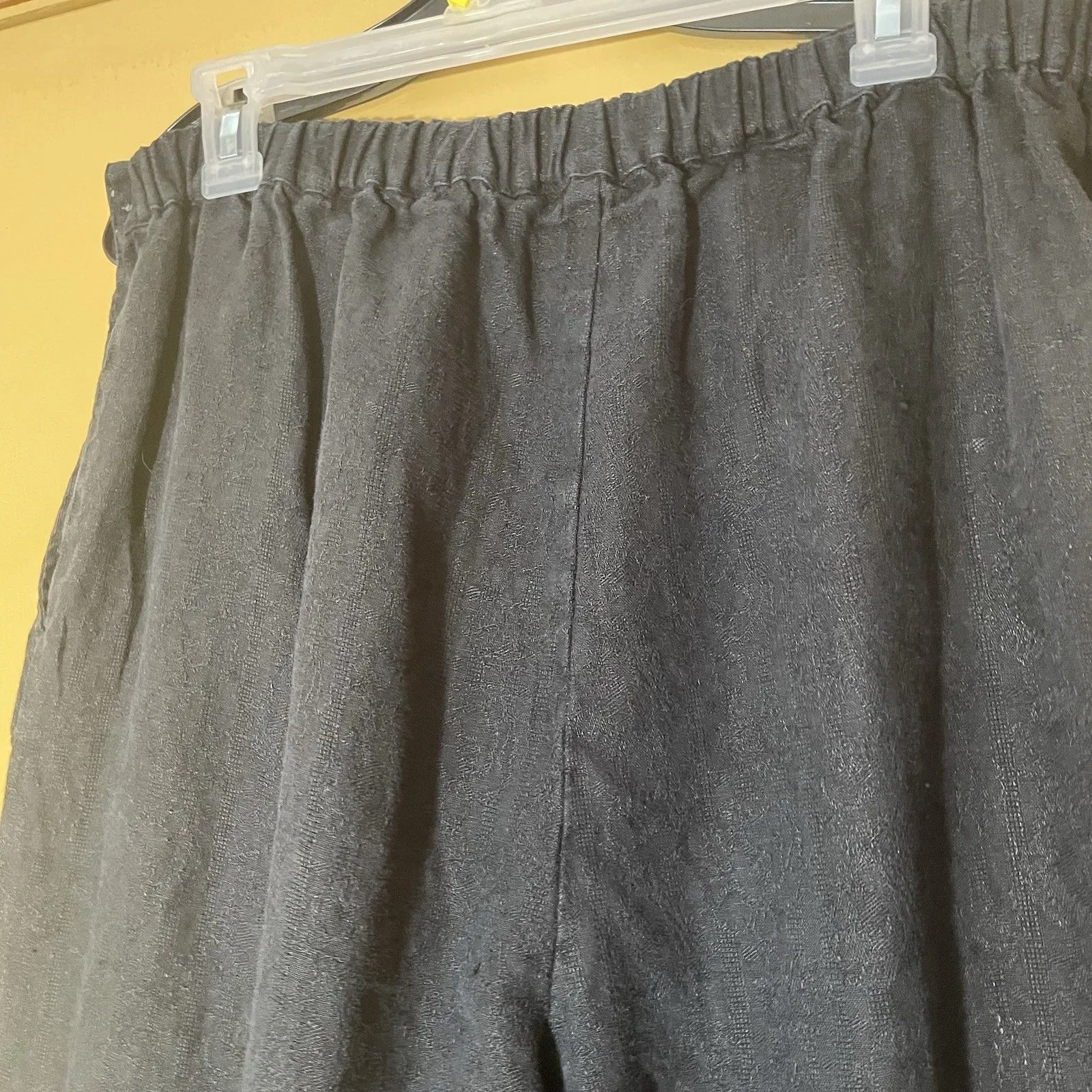 FLAX Pants Womens L Black Linen Wide Leg Elastic Waist Boho Lagenlook Relaxed Size L - Image 4