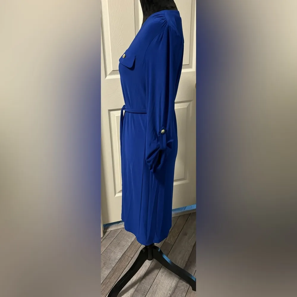 NWT Emma & Michele Blue Belted Roll Tab Sleeve Dress - Image 4