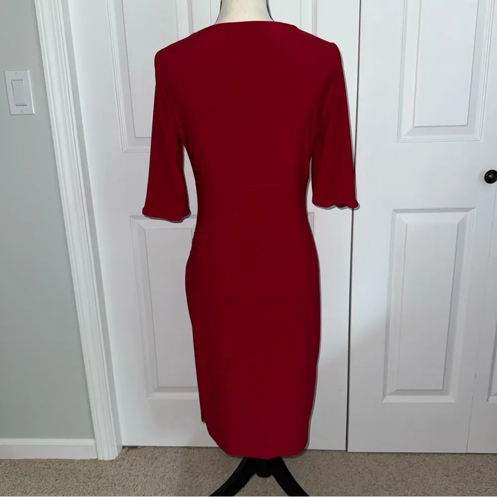 Lauren by Ralph Lauren Women's Red Dress 3/4 Sleeve V-Neck Flattering size 6 - Image 4