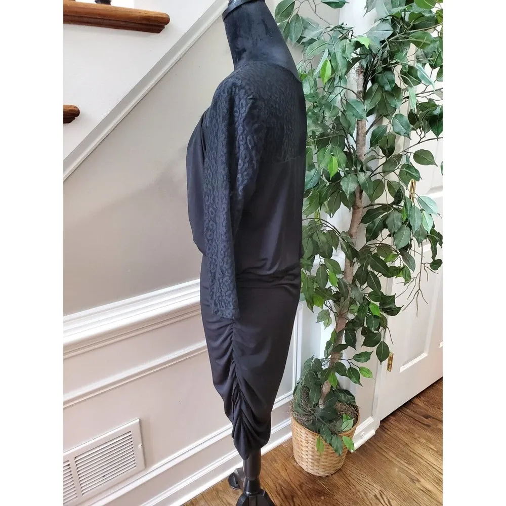 Thalia Sodi Black Solid Polyester V-Neck Lace Long Sleeve Knee Length Dress L/G - Image 7