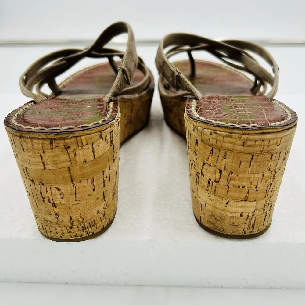 Sam Edelman Sz 8 Reana Taupe Suede Strappy Boho Neutral Earthy 3" Wedge Sandals - Image 6