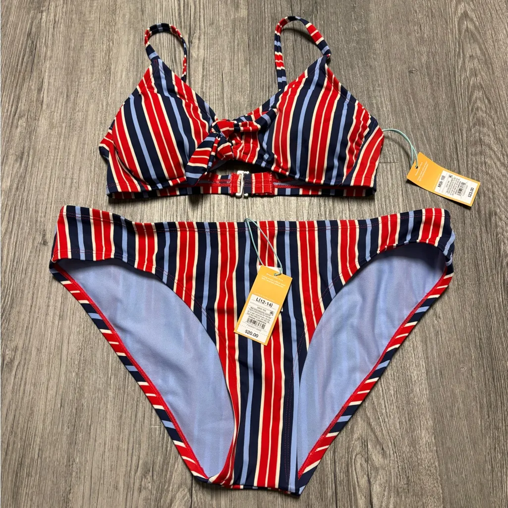 Kona Sol Red, White, & Blue Striped Bikini Set - Image 2