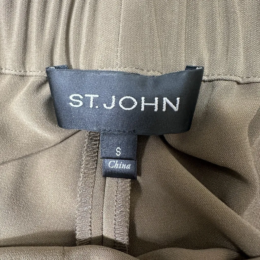 St. John Black Label Taupe Wide Leg Pull On Belt Pants Poly Blend Chic Career SM - Image 4