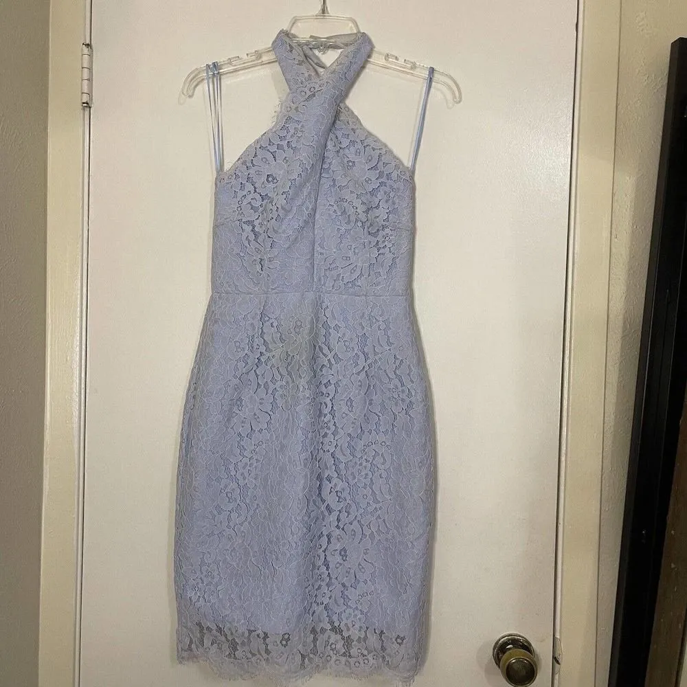 Keepsake High Roads Powder Blue Floral Lace Halter Dress open back size Small Blue - Image 2