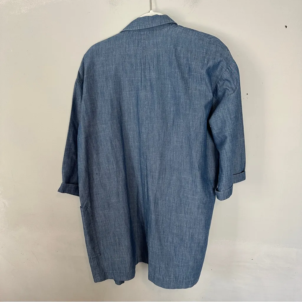 Eileen Fisher Chambray Notched Collar Open Blazer Jacket Medium Light Indigo - Image 3
