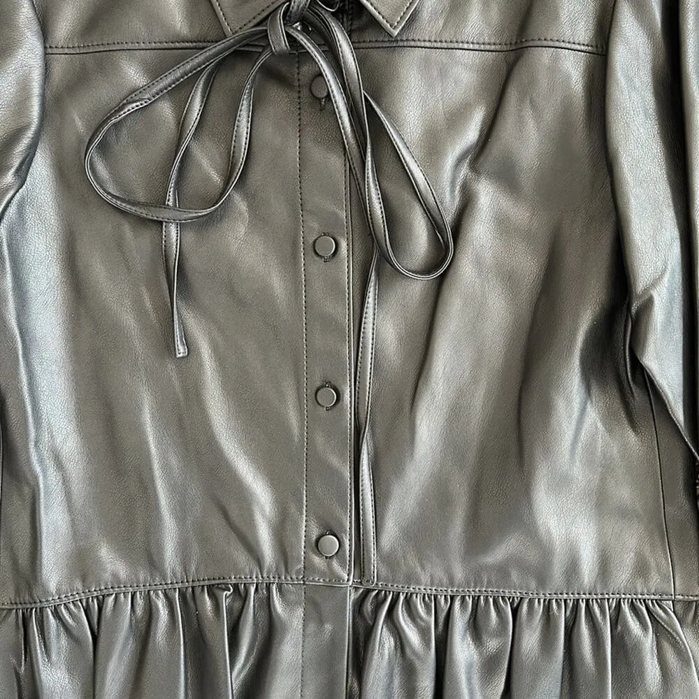 NEW $395 Rebecca Taylor Black Vegan Leather Romper Long Sleeve Shorts Size 4 - Image 8