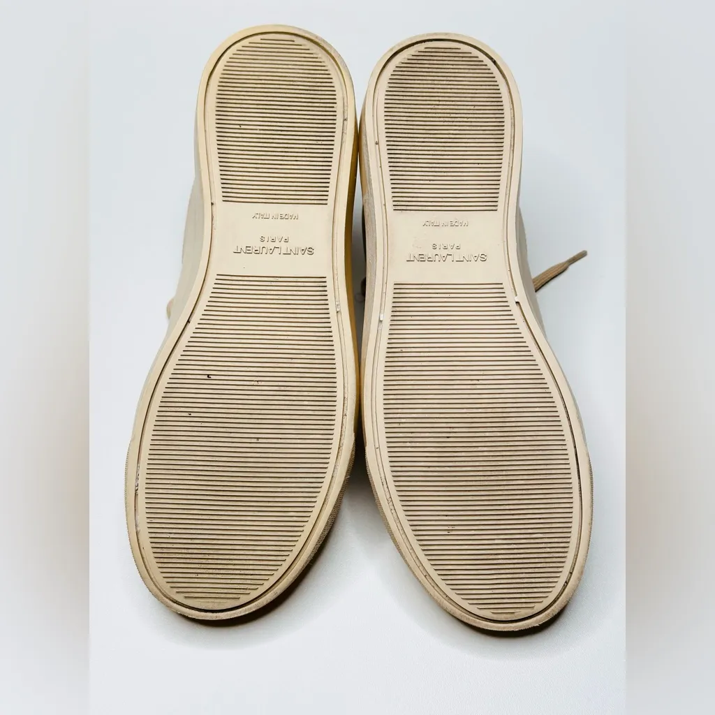 Saint Laurent Women’s Andy Beige Cream Leather Round Toe Trainers Sneakers - Image 10