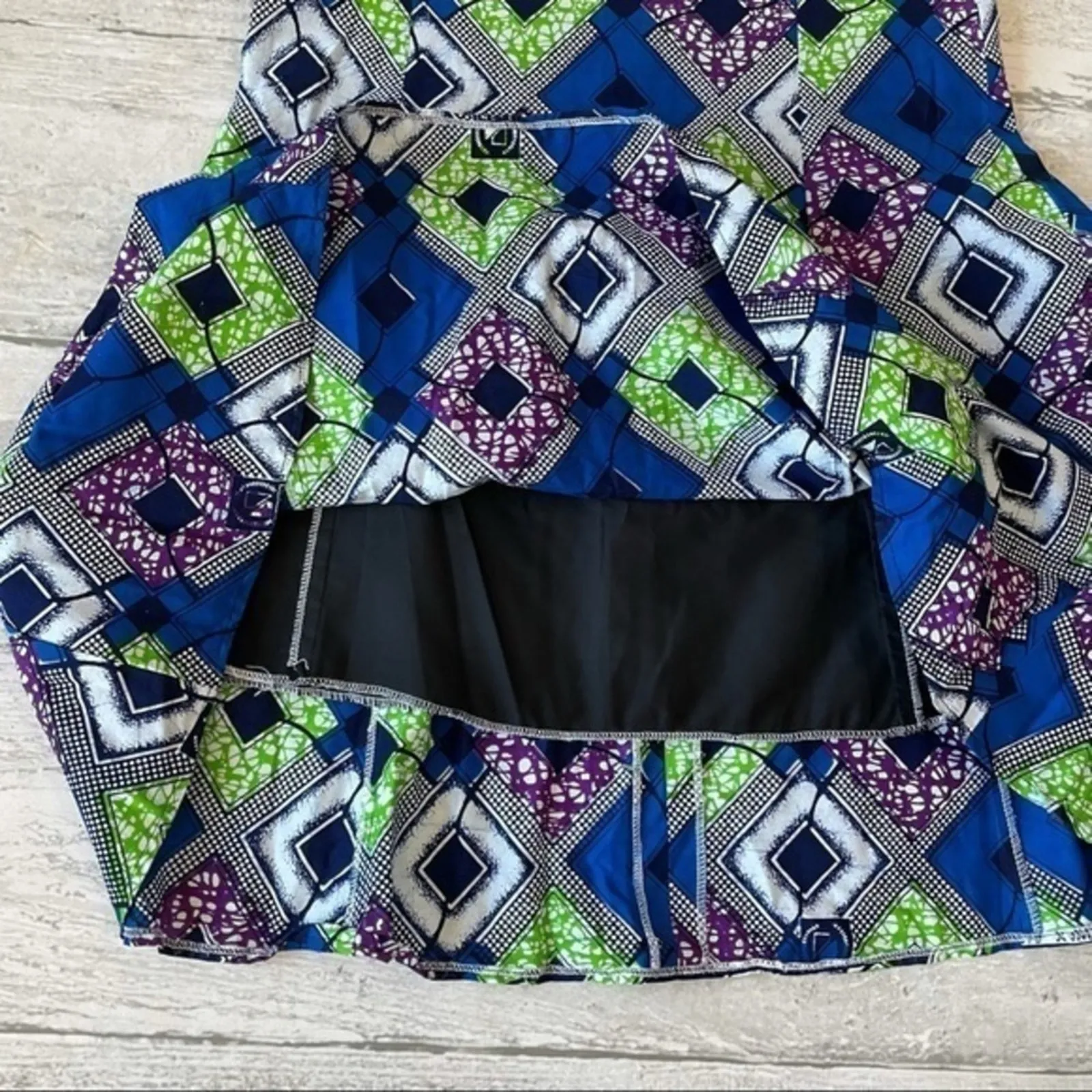 Traditional African Two Pc Dress Set Wax Fabric Blue Green Purple Custom Kitenge - Image 2