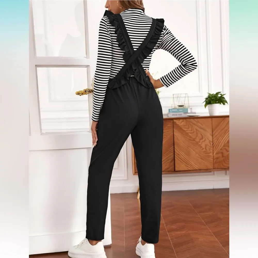 Women’s Maternity Overalls Button Strap Black - Image 2