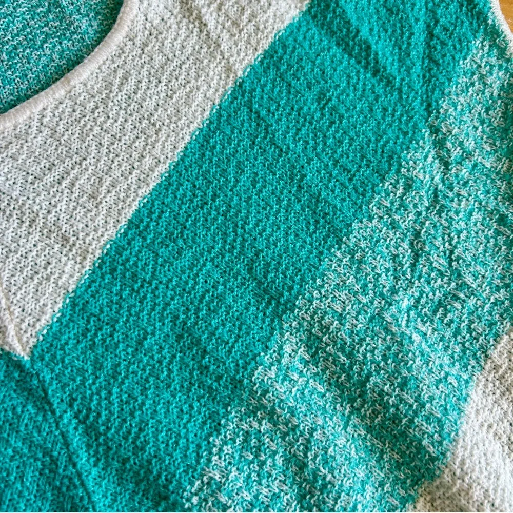 Vintage Centennial Knits Chevron Cap Sleeve 80s Sweater, Teal, White, Size L Blue Size L - Image 6