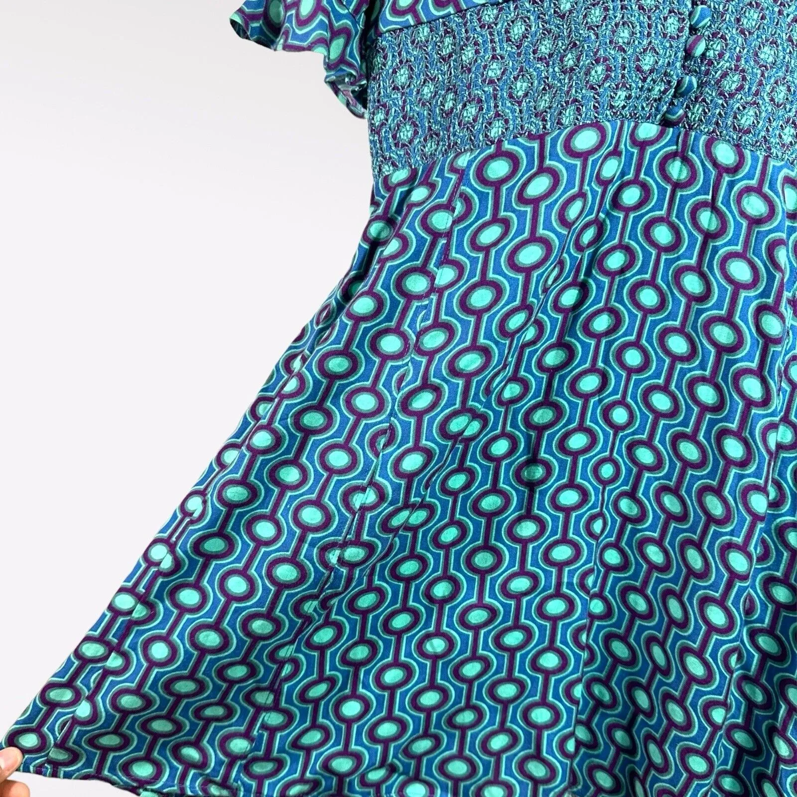 NWT Urban Outfitters Mini Dress Small Petite‎ Blue Retro 70s Funky Summer Party - Image 4