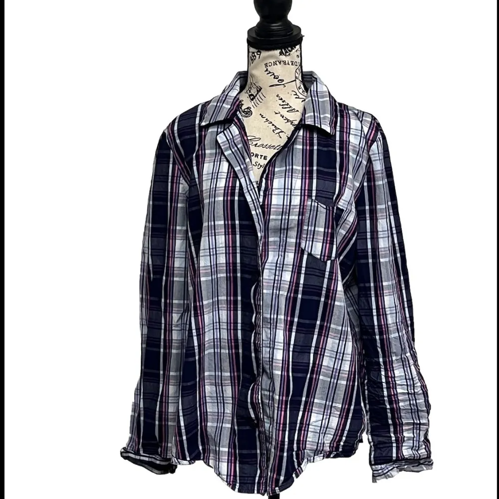 Victoria’s Secret Plaid Pajama Top – Button Down Long Sleeve Lounge Shirt L - Image 2