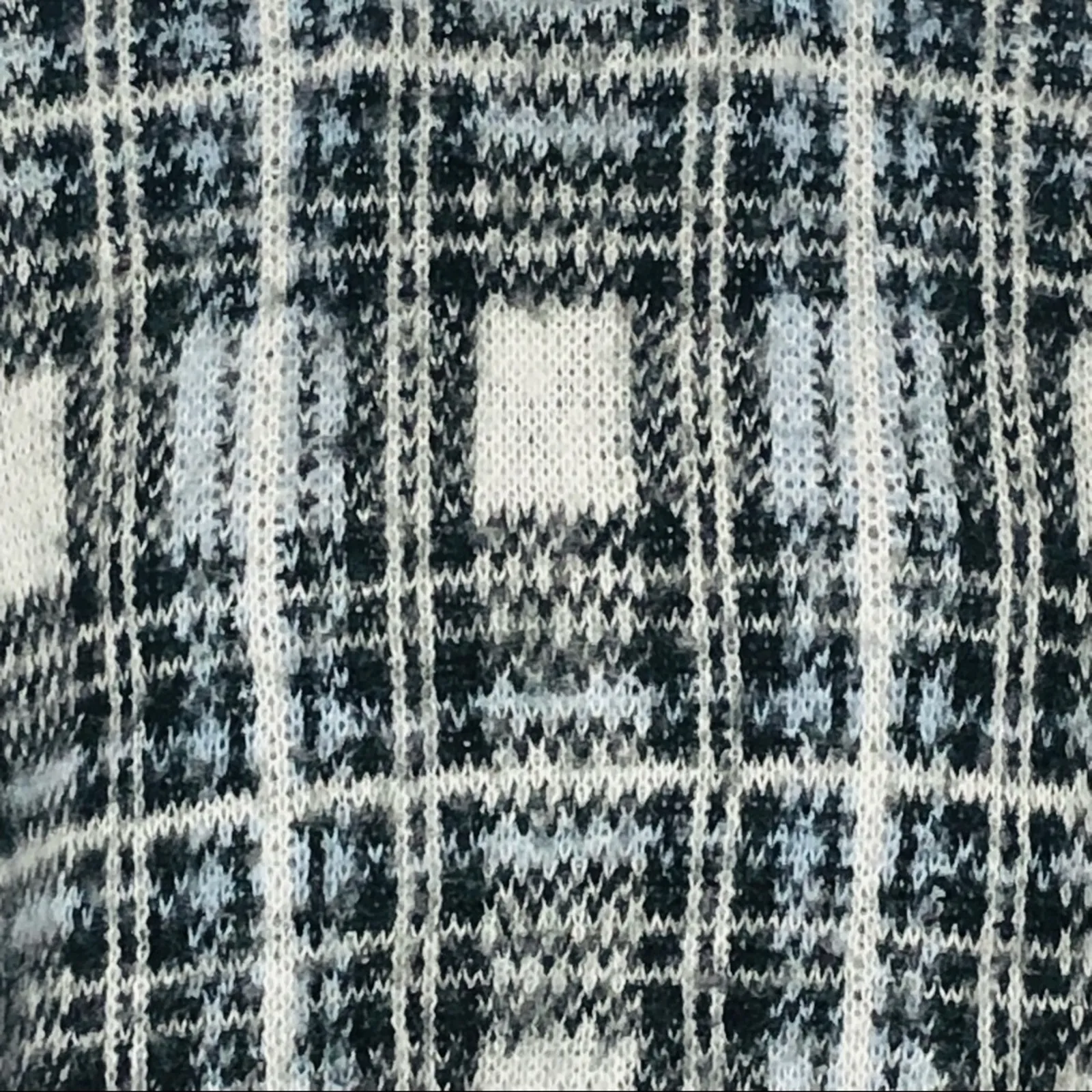 Nine West XL Boxy Plaid Mock Neck Sweater Blue White Grey Retro Cozy - Image 5