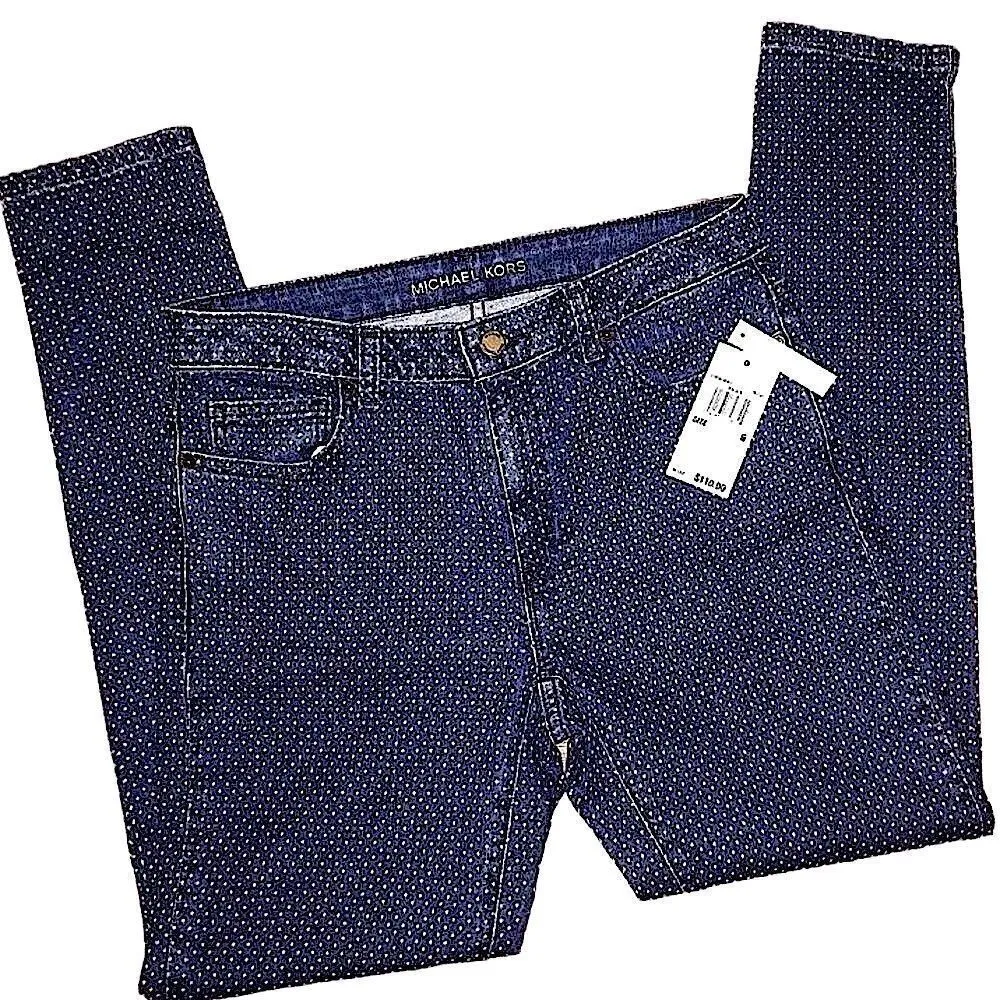 🔥Michael Kors polkadot skinny jeans, size 6 Blue - Image 2