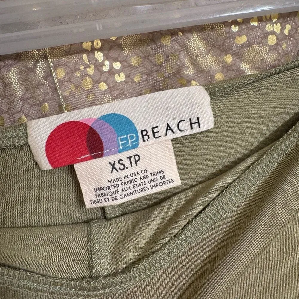 Free People Beach Olive Green Stretchy Long Slit Rayon Top Pants Set XS/S - Image 6