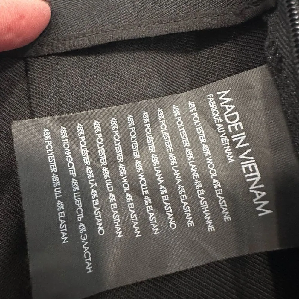 Club Monaco Linzee Wool Blend Black Mid Rise Trouser pants Size 2 Button Hem - Image 6