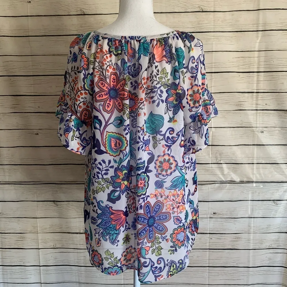 Milly  For DesignNation Colorful Sheer Tunic Blouse - Image 9