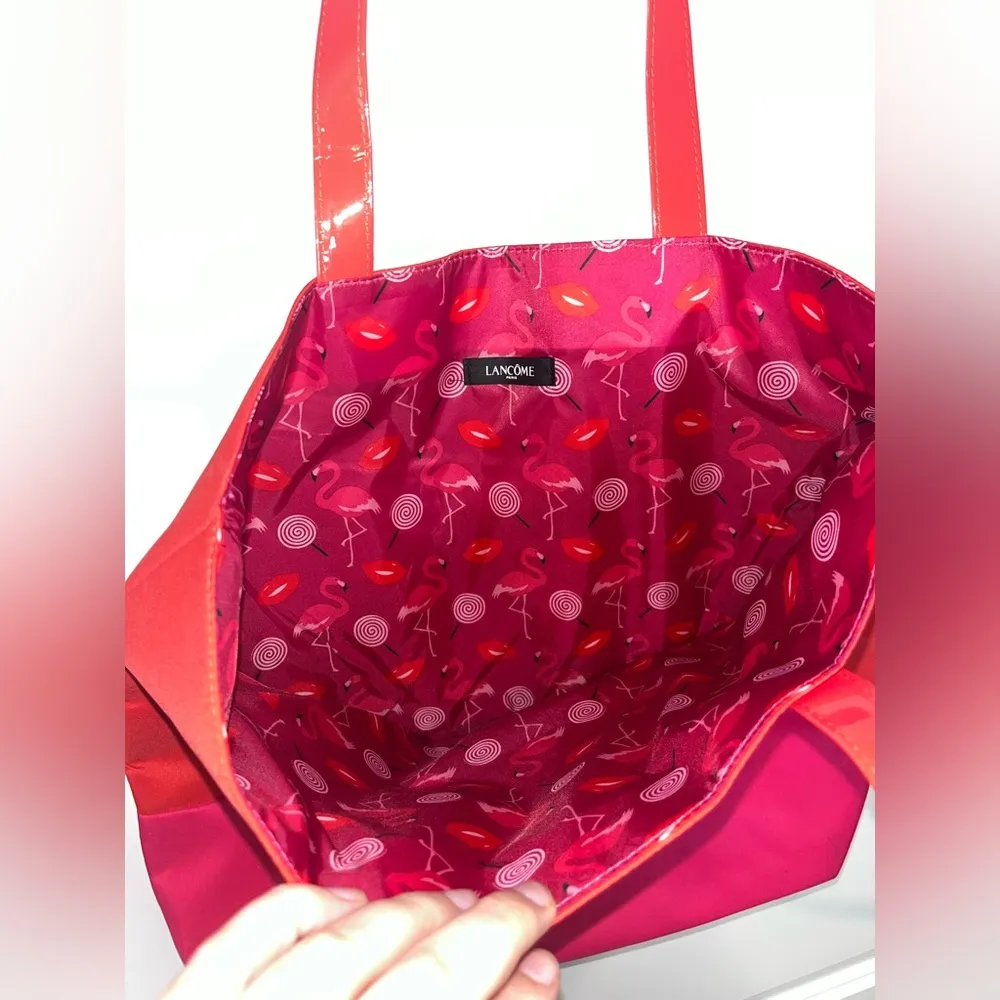 Lancôme Paris Bright Red Flamingo All Over Print Inside Over the Shoulder Tote - Image 12