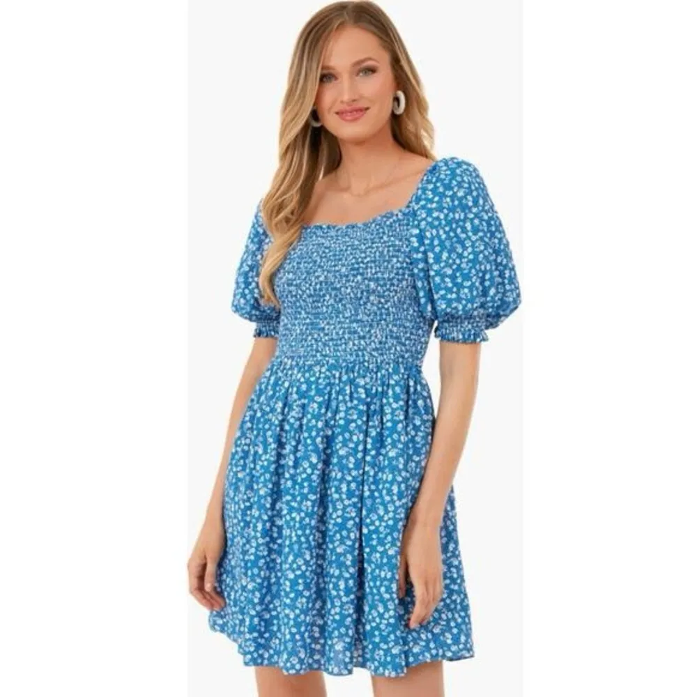 Hyacinth House Pai Mini Dress XL NWT Blue Ditsy Floral Cotton Smocked Puff Sleev - Image 12
